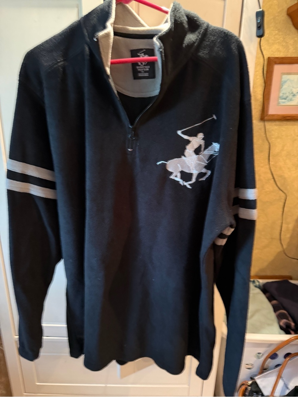 Beverly Hills Polo Club Black Quarter-Zip Fleece with Gray Stripes